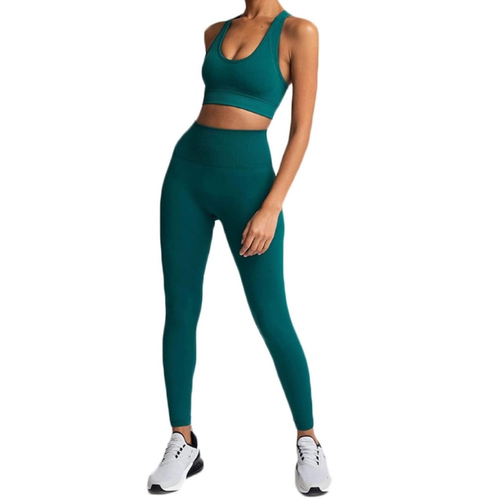 HOTEXY NWT Green Seamless Sports Bra Legging Workout Set 2 Piece Outfit